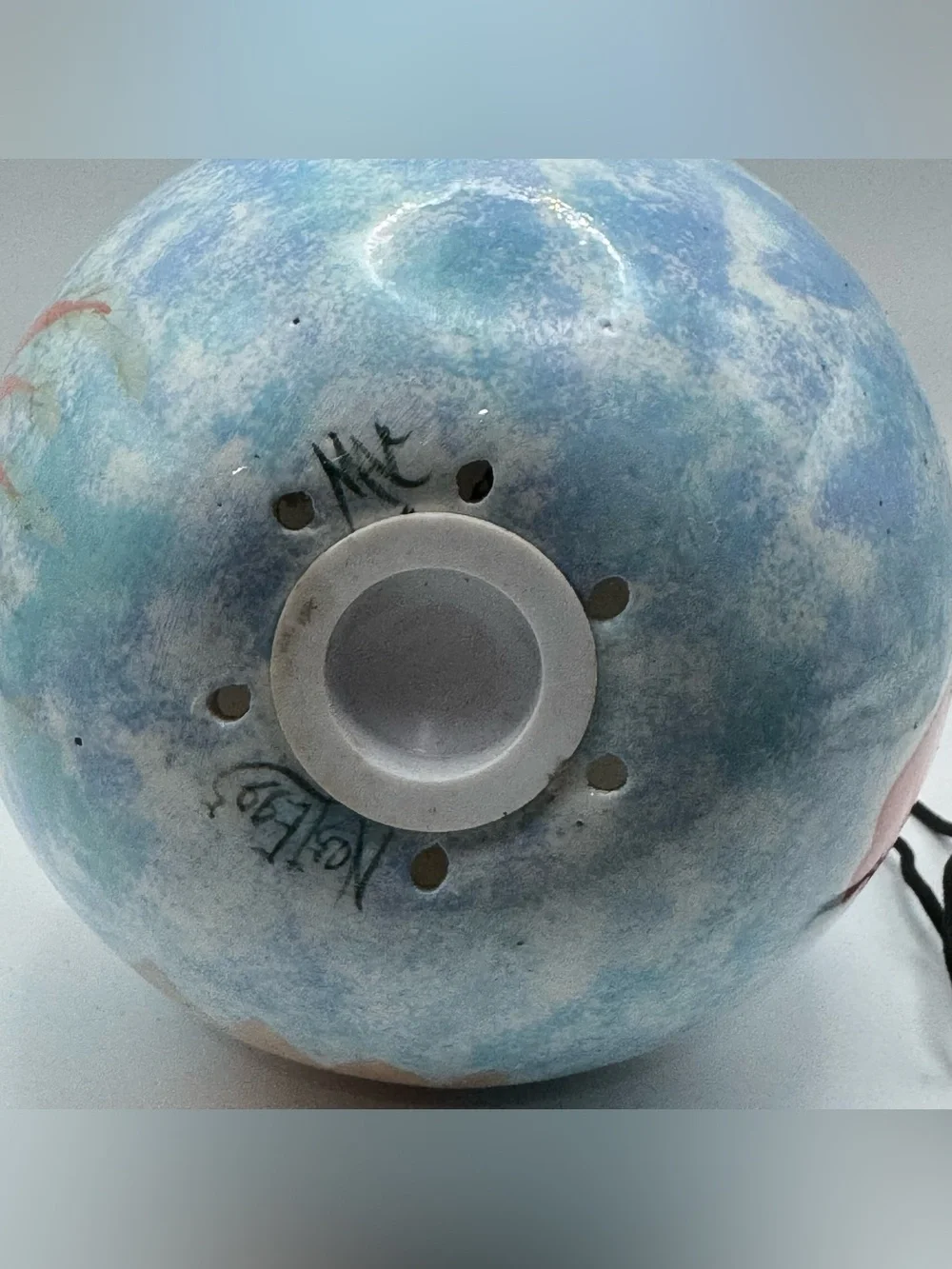 Nest Eggs Ceramic Birdhouse Hand Painted Whimsical Birds Blue Hanging Bird House